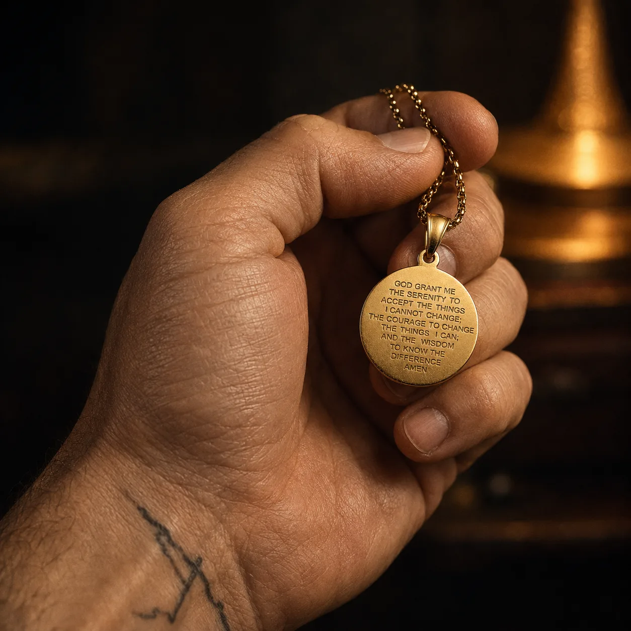 Jesus Coin Pendant — Serenity Prayer engraved