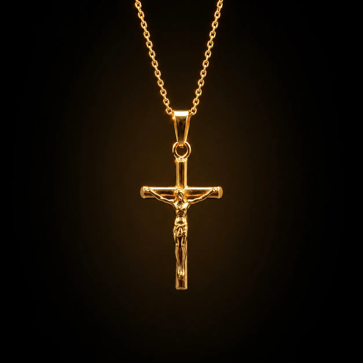 Minimal Gold Crucifix — detailed close-up